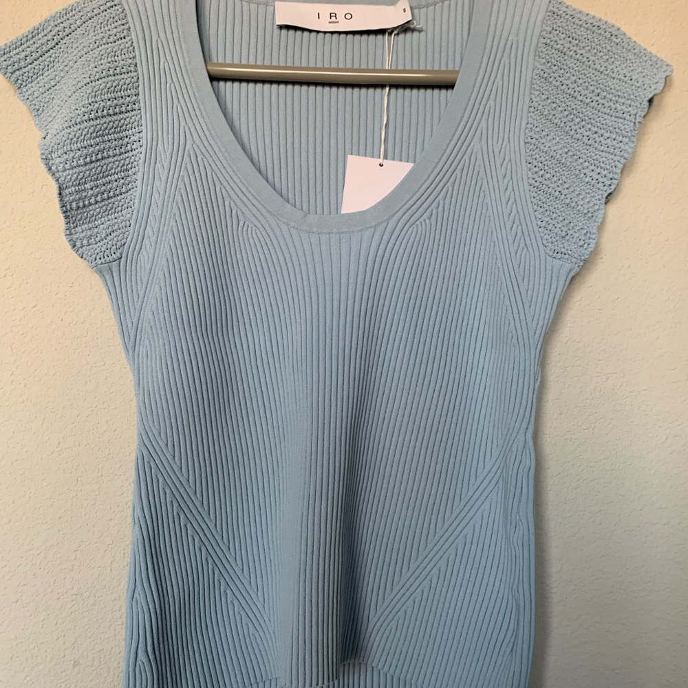 IRO Sky Blue Ribbed Blouse